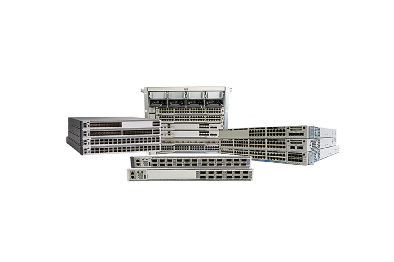 Collection of grey architectural models of various building designs.