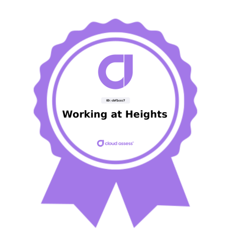 Purple ribbon badge with "Working at Heights" text in the centre.