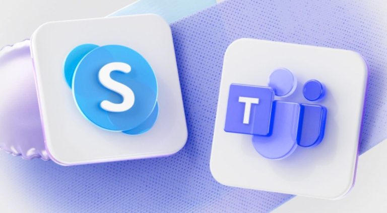 Logos of Skype and Teams with a message of gratitude for using Skype.