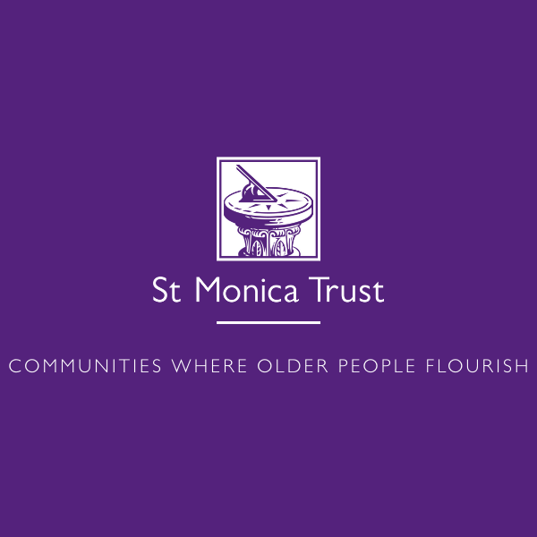 Logo of St Monica Trust with the tagline "Communities where older people flourish."