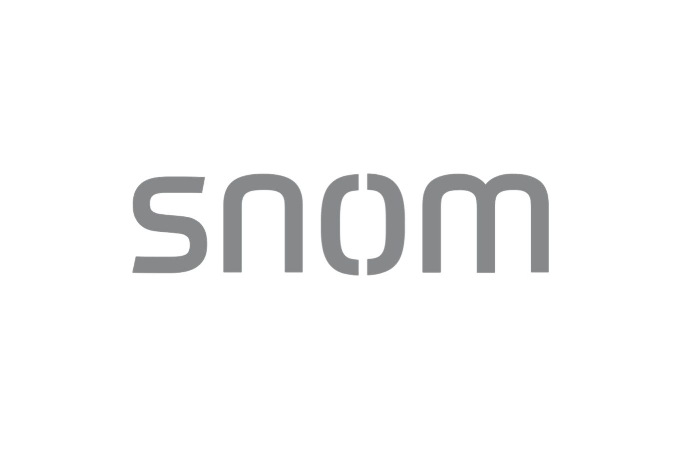 Snom logo in grey typography.