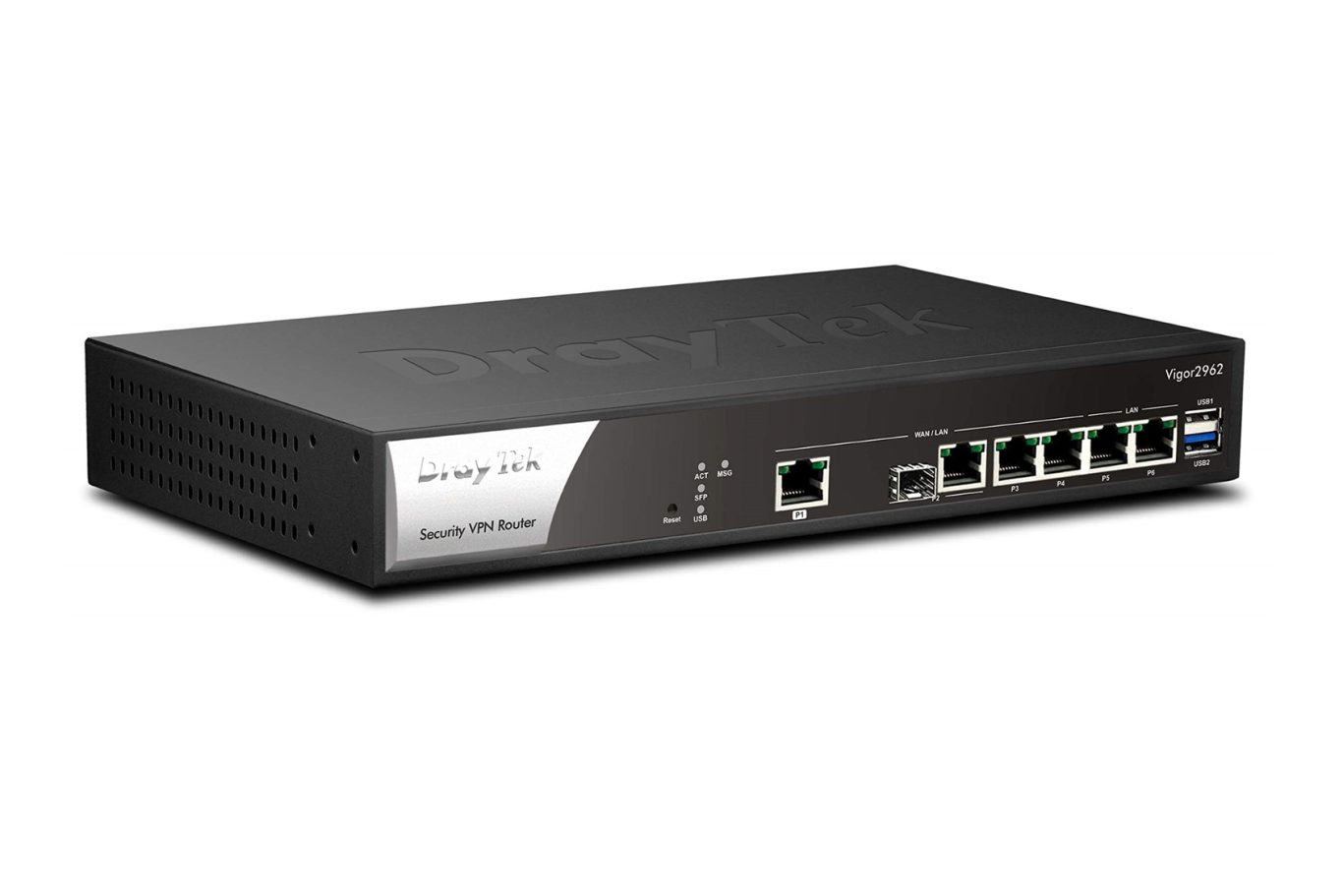 Network switch with multiple Ethernet ports and a sleek black design.