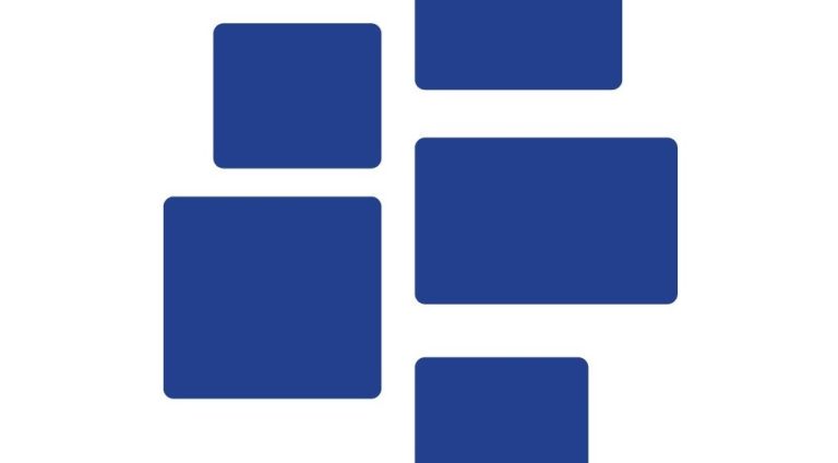 Abstract design featuring a series of blue rectangles stacked in varying sizes.