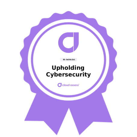 Purple ribbon with the text "Upholding Cybersecurity" in the centre.