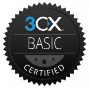 3CX Basic Certified seal with a black background and stars.