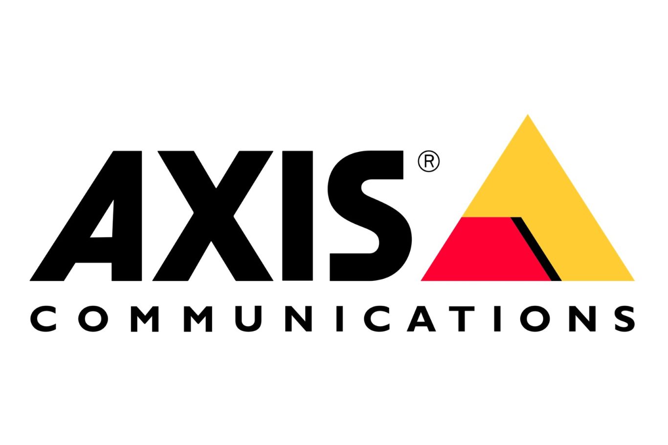 Logo of AXIS Communications featuring the brand name in bold and a triangle design in red and yellow.