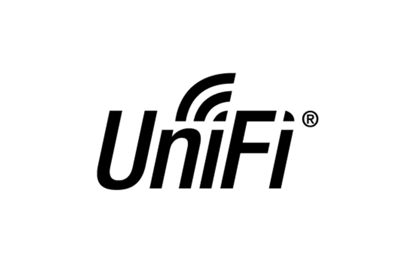 UniFi logo featuring stylised text with three curved lines representing wireless signals.