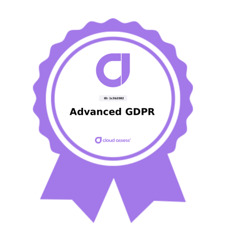Purple ribbon award with the text "Advanced GDPR" in the centre.