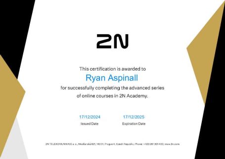 Certificate awarded to Ryan Aspinall for completing a course in business management.