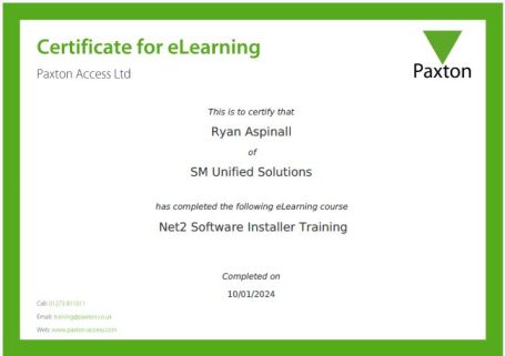 Certificate for eLearning awarded to Ryan Abbott for He2 Software Installer Training.